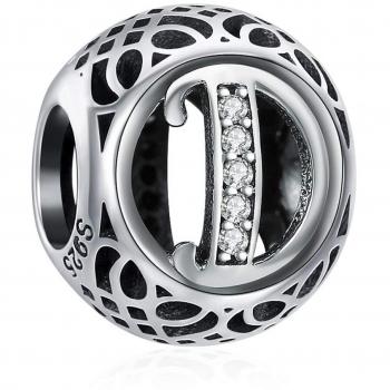 Charme en Argent 925 Lettre D avec Zircone pour Cadeau Anniversaire Femme