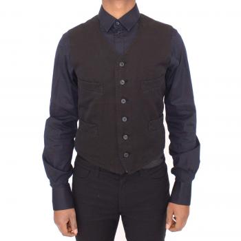 Dolce & Gabbana Men's Black Flax Cotton Dress Vest