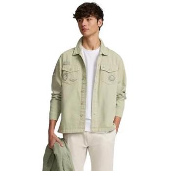 Sobrecamisa Masculina Verde con Detalles de Parche, Algodón