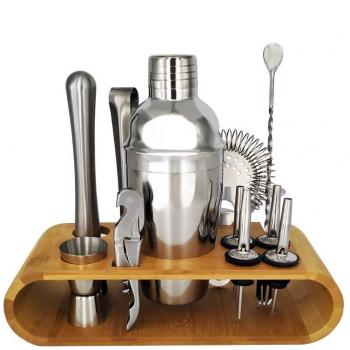 12-Piece Stainless Steel Mixology Set with Bamboo Stand