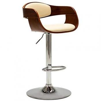 Sgabello da Bar in Similpelle e Legno Piegato Crema