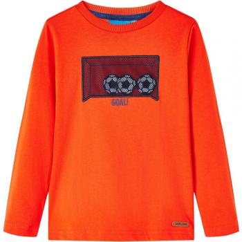 Camiseta de deporte naranja brillante con diseño de portería de fútbol para niños