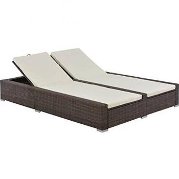 VidaXL Doppel-Sonnenliege mit Polsterung aus Poly Rattan in Braun