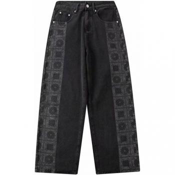 Wide‑Leg Black Harajuku Print Jeans for Men