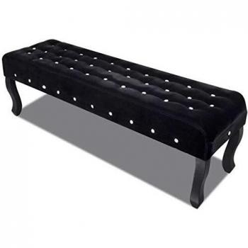Chic Black Bench with Crystal Button Detailing