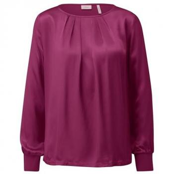 S.Oliver BLACK LABEL Langarmshirt Satiniertes Blusenshirt im Fabricmix mit Raff-Details Raffung