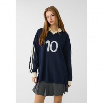 Felpa polo con stampa Azzurro mare XS