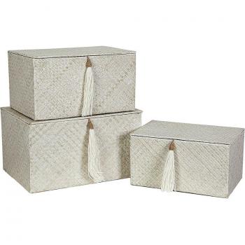 Set de 3 Cajas de Almacenamiento de Fibra Natural con Detalle de Borlón