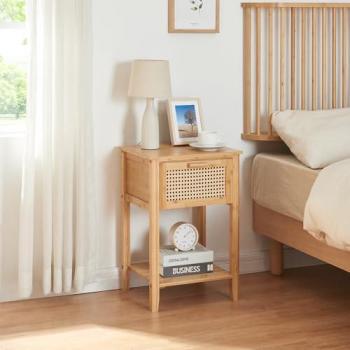 Mesa de Noche Multiusos Leirfjord con Cajón y Estante
