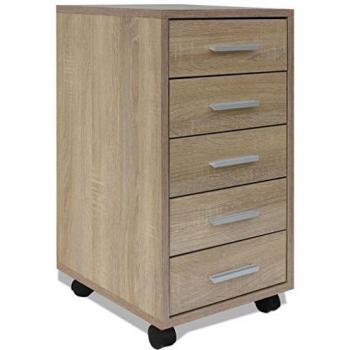 VidaXL Mobile Office Drawer Unit with 5 Drawers, Oak