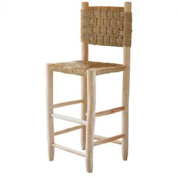 Tabouret de bar en bois avec dossier damier naturel 40x40x108 cm