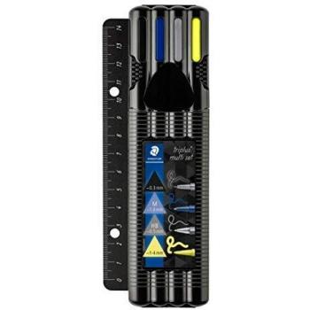 STAEDTLER triplus multi set, praktisches Set inklusive Lineal, Fineliner schwarz, Kugelschreiber M blau, triplus micro 0,5mm und Textsurfer gelb, 34 SB4B-R