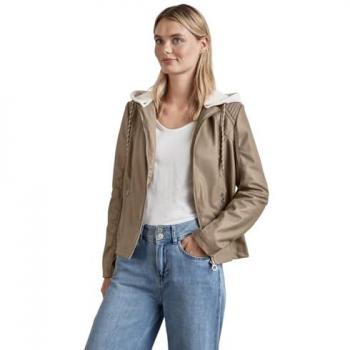 Damen Lederimitatjacke mit abnehmbarer Kapuze in Rich Mocha, Größe 46