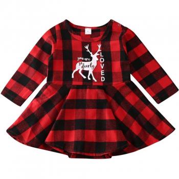 Vestido de Navidad para bebé niña con estampado de reno y manga larga