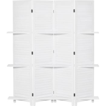 Biombo Separador de Ambientes de Madera con Estantes Extraíbles Blanco 160x170 cm