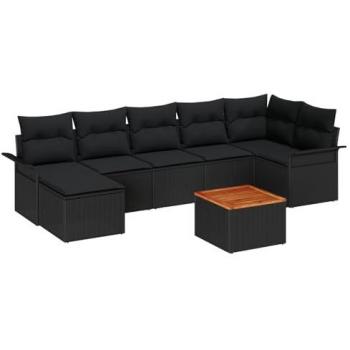 Set de salon extérieur Vidaxl 8 pcs – noir, poly-rotin, coussin Acacia