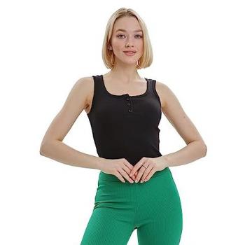 Mercan Black Crop Top with Buttons