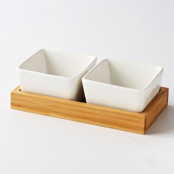 MUZITY Square Fruit and Dessert Plate with Wood Tray