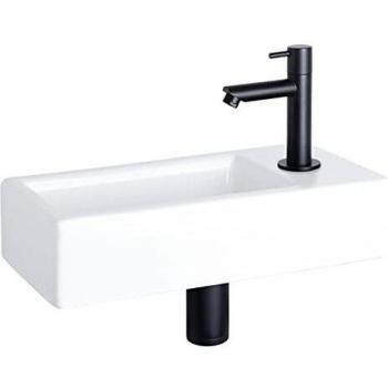 Ensemble de lave-mains Differnz Hura avec robinet noir mat et vasque en céramique blanche