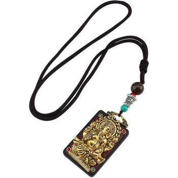 Colgante Elefante Ébano + Collar Suéter: Aventura Vintage y Sabiduría Budista