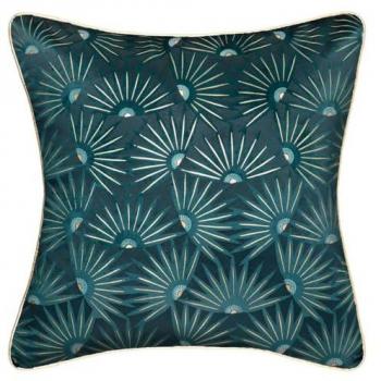 Housse de coussin bleu canard et doré 40 x 40 cm
