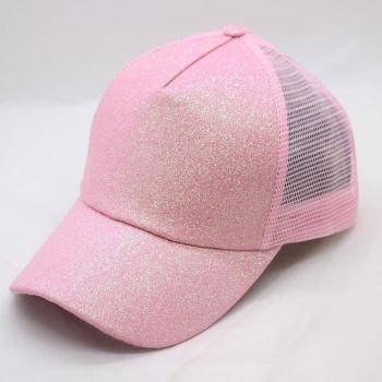 Women's Glitter High Ponytail Cap 5 Panel Mesh Trucker Baseball Hat Black