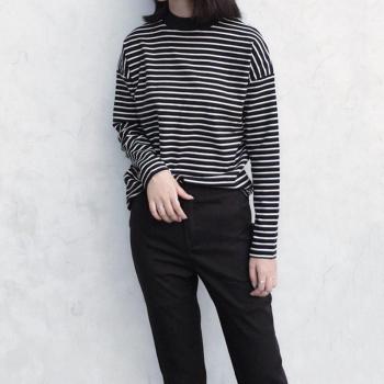 Haut à rayures pour femmes, t-shirt à col roulé, style Harajuku