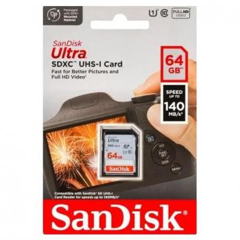 SANDISK Scheda di Memoria SDXC Ultra da 64GB con velocità di lettura fino a 140MB/s