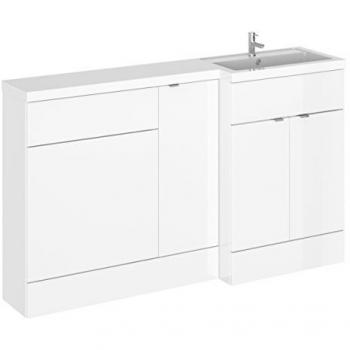 Hudson Reed Fusion Gloss White 1500mm Full Depth Vanity and Toilet Storage Unit with Right Hand Basin