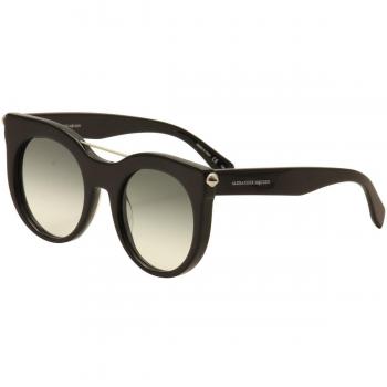 Alexander McQueen Damen Sonnenbrille im Stil von Round Glasses mit Metallrahmen und verspiegelten Gläsern in Schwarz (001-Black/Grey)