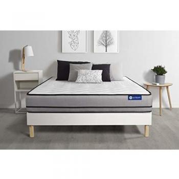 Ensemble Matelas ACTILATEX 90x190cm 2 Faces MÉMOIRE de Forme + Latex 3 zones de Confort + sommier KIT Blanc