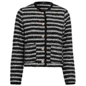 Zero Bouclè Jacke Damen Sweatshirt gestreift schwarz-weiß