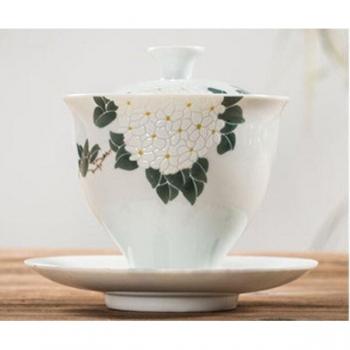 Tazón de té de Kung Fu Gaiwan con platillo de cerámica artesanal