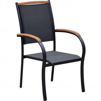 MERXX Gartensessel „Siena“ – 2 Stück – Stapelbar – Grau – B:59 cm – H:101 cm – T:63 cm – Material: Aluminium/Polyester/Akazienholz