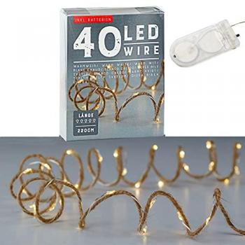 CEPEWA LED-Dekolichterkette Mikro Draht auf Juteschnur, warmweiß, 240 cm, 40 LEDs, batteriebetrieben