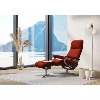 Stoff-Sessel Stressless View – 91 × 110 × 85 cm, roter Farbton, Cross Base Wenge, Holzakzent