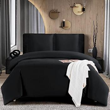 WAVVE Parure de Lit 140×190 cm, housse de couette 200×200 cm et 2 taies d’oreiller 65×65 cm, microfibre noire, fermeture éclair