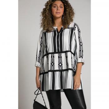 Plus Size Tiered Ruffle Tunic with Mixed Print, Black, Size 24/26, Cotton