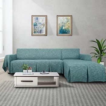 MAXIJIN L Shape Sofa Covers 2 Piece Corner Sofa Cover for Sectional Couch Linen Sofa Slipcover with Ruffles, Reversible Furniture Protector for Dogs (3 Seat and Left Chaise, Grey)
