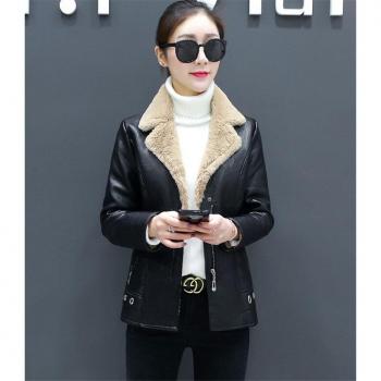 Winter Kunstleder Blouson für Frauen, kurz, beflockt, Schwarz, Größe 5XL, Modellnummer G598