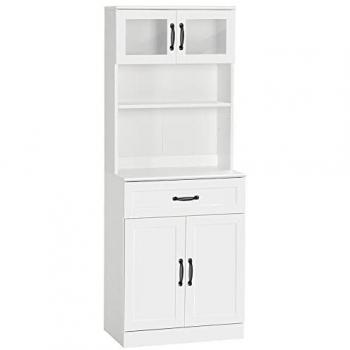 Homcom Buffet haut 4 portes multi-rangement métal noir verre trempé blanc Blanc 60x161x38cm