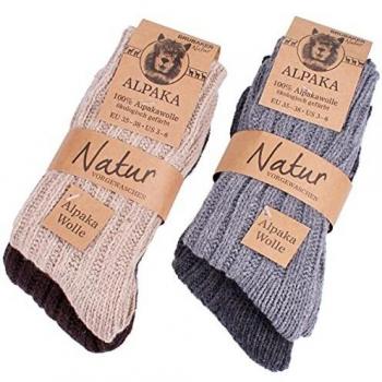 BRUBAKER 4 Paar warme Alpaka Socken für Winter 100% Alpakawolle