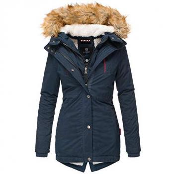 MARIKOO Damen gefütterter Winterparka Akira mit Kunstfellkapuze