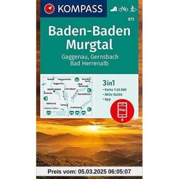 KOMPASS Wanderkarte Baden-Baden, Murgtal, Gaggenau, Gernsbach, Bad Herrenalb: 3in1 Wanderkarte 1:25000 mit Aktiv Guide inklusive Karte zur offline ... Langlaufen. (KOMPASS-Wanderkarten, Band 872)