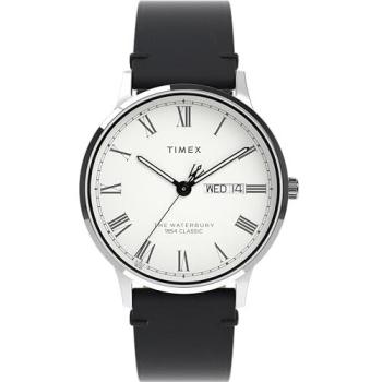 Classic Waterbury 40 mm Watch, White Face, Black Leather Case