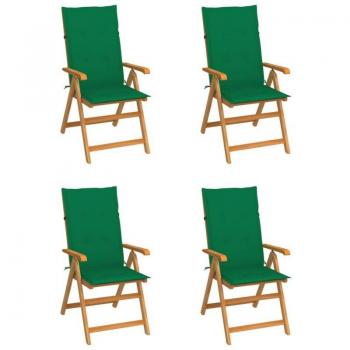 Lusso Casadino – Sedie Outdoor 4 pezzi con Cuscini Verde – Massello di Teak