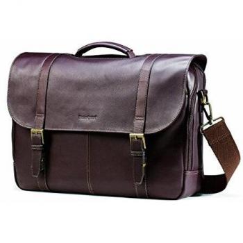 Samsonite Brown Leather Flap-Over Messenger Bag