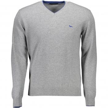 Grauer Kontrastpullover V‑Auszug – Harmont & Blaine