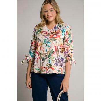Blusa donna cotone fiori maniche 3/4 taglia 64/66