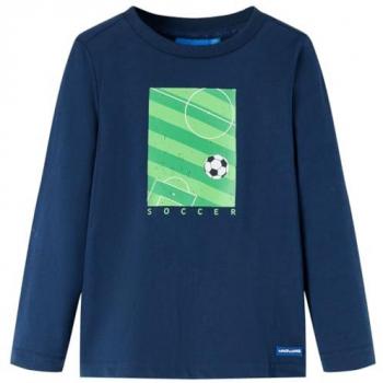Camiseta Infantil Manga Larga Estampado Campo de Fútbol Jersey Azul Marino 92